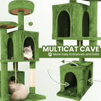 58.5inch Large Cat Tree Tower Condo for Indoor Cats, Soft Plush Multi-Level Climbing Tree Cat House with Cat Cave, Scratching Post, More Entrance/Exit, Sisal Rope, Green