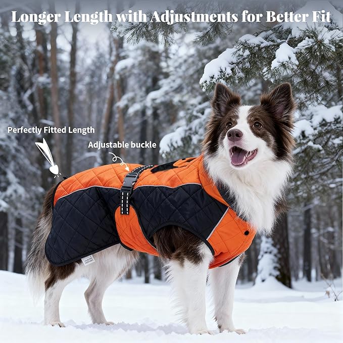 Dog Coat Dogs Jacket Waterproof Reflective Adjustable Dog-Winter Coats for Small/Medium/Large Dogs Dachshund Coat-(Orange, XX-Large)