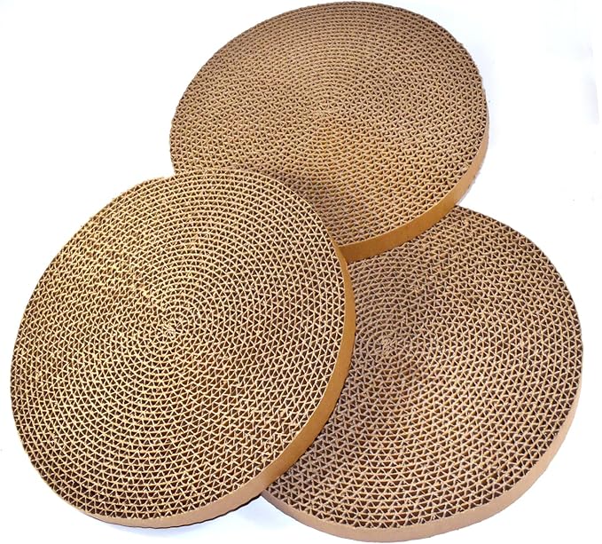 HQRP 3-Pack Round Cat Scratcher Refill, 10'' Round Scratch Pads for Cats, Refill for Cat Scratcher with Ball, Circular Cardboard Insert, Medium