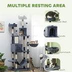 PawHut Cat Tree, 81" Cat Tower for Large Adults Indoor Cats with Cat Scratching Posts, Scratching Board, Cat Condos, Cat Beds, Hammocks, Multi-Level Platforms, Toy Balls & Rope Cat Toy, Dark Gray