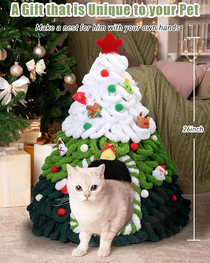 Christmas Clearance DIY Cat Tree with Cat Beds & Cave, Felt Nest, Indoor Cat House - 20 x 24 Inches
