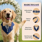 AVERYDAY Dog Tuxedo Bandana Collar for Wedding Outfit, Dog Tux Costume with Bowtie, Pet Harness with Leash Ring for Birthday Party Christmas, Formal Wear Suit and Tie for Small Medium Large Breeds