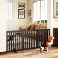 24”H Freestanding Wooden Pet Gate, Dog Gate for Stairs, Doorways, and Hallways, Step Over Foldable Pet Fence for Indoor Use, Support Feet Included, 60 inch Wide 3 Panels, Espresso