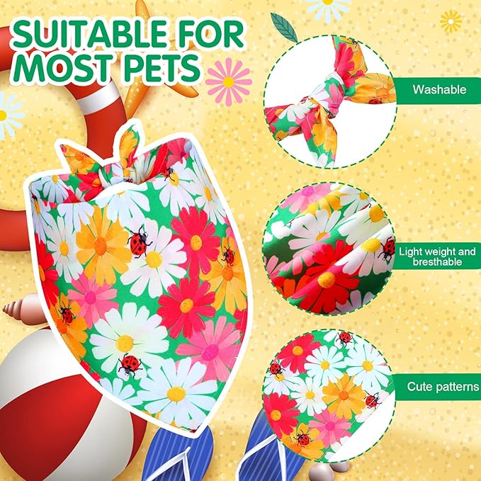 Eccliy 30 Pack Spring Dog Bandanas Bulk Flower Dog Scarfs Summer Head Wrap Soft Triangle Polyester Bandana Pet Costume Cute Bibs with Flowers Patterns for Female Male Small Medium Large