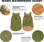 Dog Coat, Warm Soft Dog Winter Coats for Small Dogs, Waterproof Windproof Dogs Adjustable Jacket with Fleece Lined Turtleneck Doggy Snowsuit with Leash Hole, Green Large