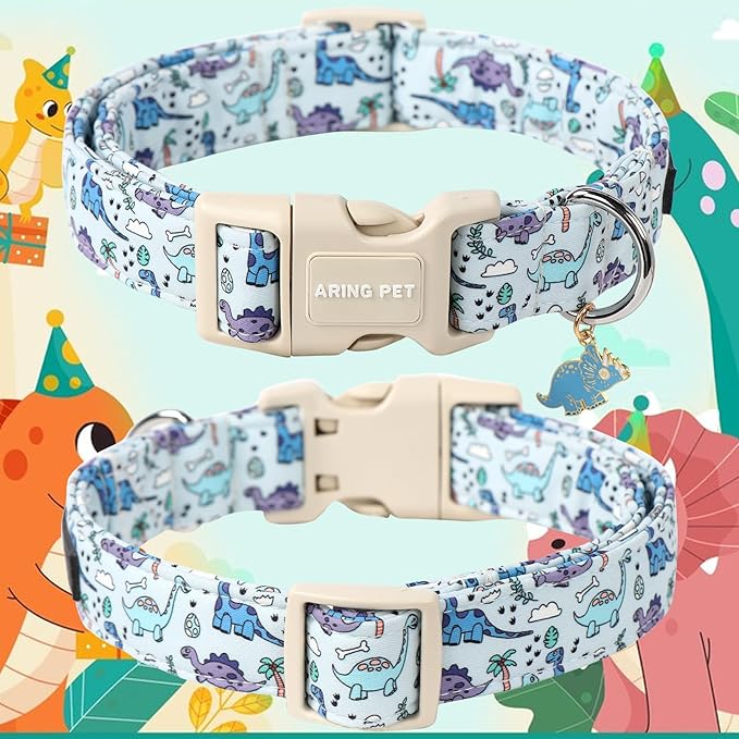 ARING PET Dinosaur Dog Collar-Cute Boy Dog Collar for Small Dogs, Adjustable Dinosaur Print Pet Collars Puppy Collar for Small Medium Large Dogs