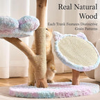 797Audio Natural Wood Flower Cat Tree, Modern Cat Tower with Real Solid Wood Branch, Luxury Aesthetic Cat Tree with Scratching Post, Scratch Pad, Cat Tree Tower for Indoor Large Adult Cats, Sky Blue