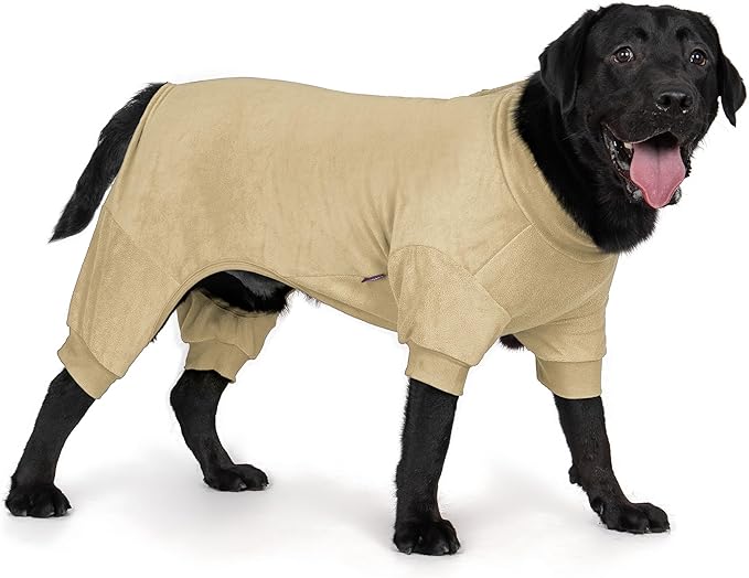cyeollo XXL Dog Pajamas, Fleece Dog Pjs Thermal Doggie Onesie Soft Stretchy Sweaters for Medium to Large Dogs Winter Dogs Coat Pet Jammies Doggie Clothes Female & Male, Beige 2XL