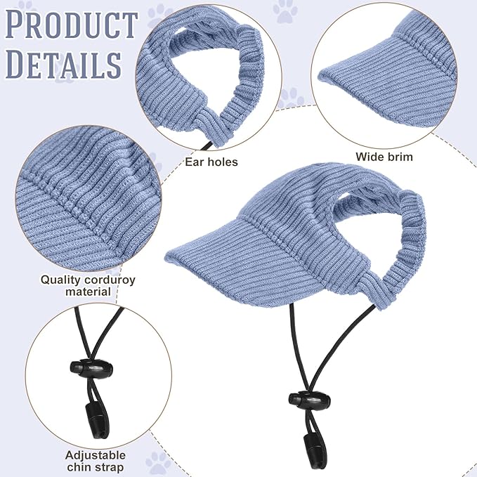 Jadive Medium Dog Sun Hat with Ear Holes, Dog Cat Sunglasses with Anti-Slip Silicone Rope Baseball Cap Adjustable Puppy Sunbonnet Headdress Beach Visor Hat for Puppies Summer Outdoor(Blue)