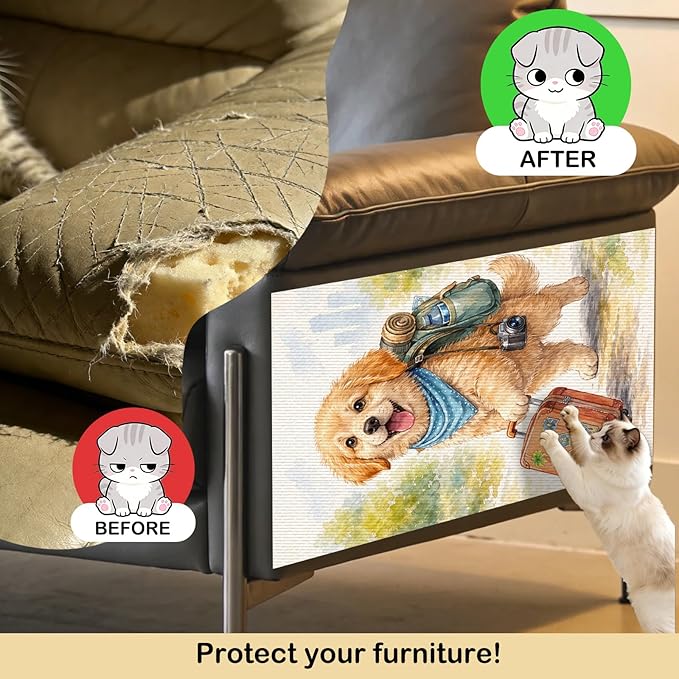 Nuxovilar Cat Scratching Mat 15.3x23.6 Inches Polyester Synthetic Fiber, Travel Puppy Print, wall cat Scratcher, Scratch pad, Home Decor, Entryway, Pet Room (2pcs)