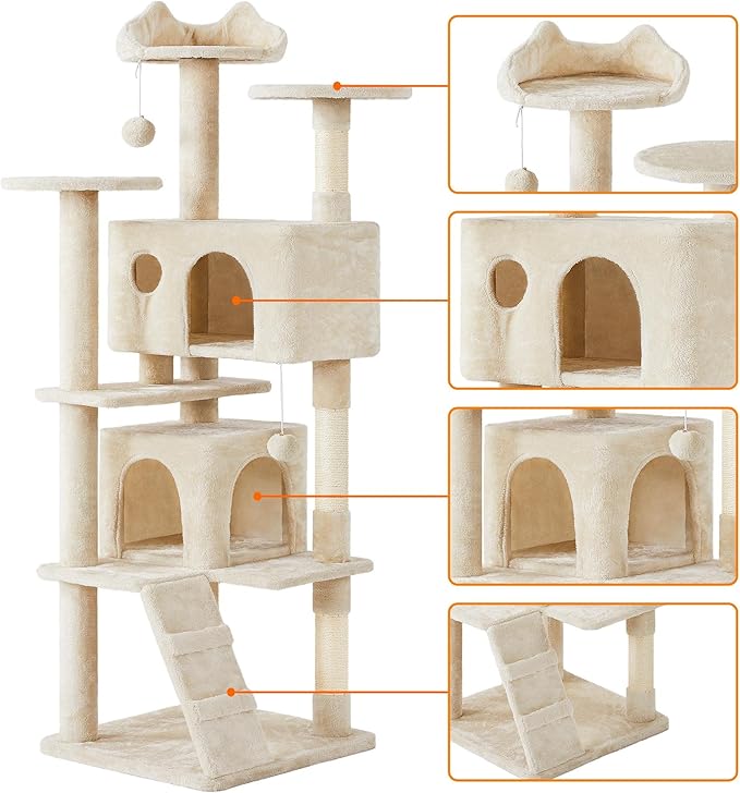 Topeakmart 70in Cat Tree, Multi-Level Cat Tower with Scratching Post Dangling Ball and Condos Cat Furniture for Indoor Cats, Beige
