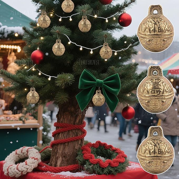 AUEAR, 8 Pieces Vintage Brass Bells 34mm Mini Jingle Bell for DIY Wind Chimes Home Decor