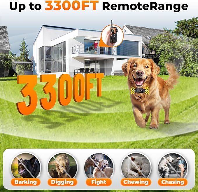 Dog Training Collar, 3300FT Dog Training Collar with Remote, IPX7 Waterproof Collar with Beep, Vibration, Fits for Large Medium Small Dogs, Keypad Lock and Flashing Light (10-120Lbs)