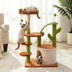 Cactus Cat Tree for Indoor Cats, 36.6" Small Cat Tower with Sisal Scratching Posts, Stable Cat Condo with Perches and Climbing Steps, Brown