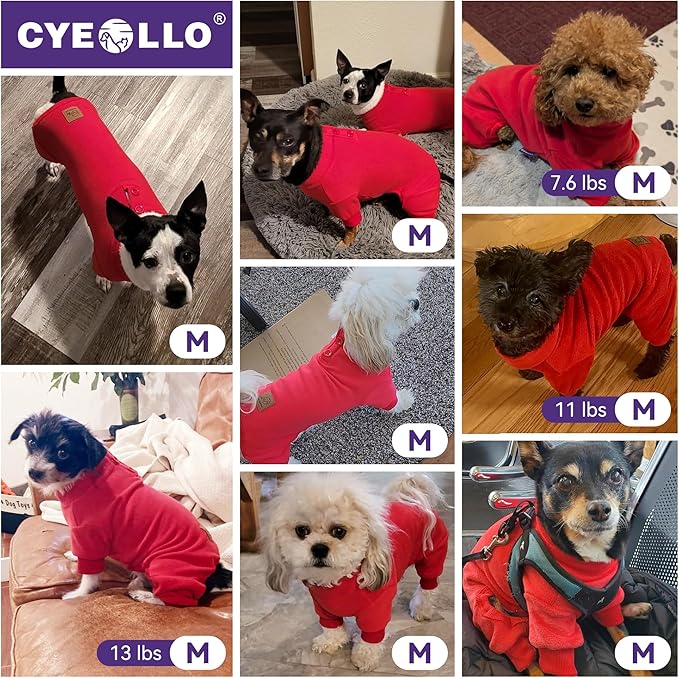cyeollo Dog Christmas Pajamas Fleece Dog Sweater Coat Thermal Dogs Onesie Stretchy Xmas Jumpsuits Doggie Warm Pet Pjs for Small Dogs Outfits Color Red
