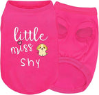 Pink Cotton Dog Shirt with 'Little Miss Shy' Print, Soft & Breathable Pet Apparel for Small to Large Dogs, All-Season Sleeveless Vest, Cute and Comfortable Dog Outfit.Pink Puppy XS