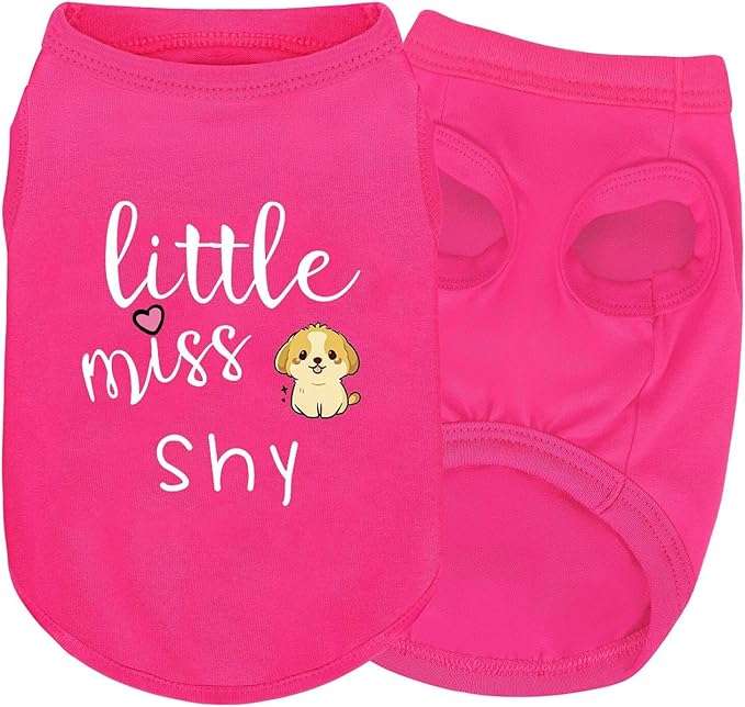 Pink Cotton Dog Shirt with 'Little Miss Shy' Print, Soft & Breathable Pet Apparel for Small to Large Dogs, All-Season Sleeveless Vest, Cute and Comfortable Dog Outfit.Pink Puppy XL