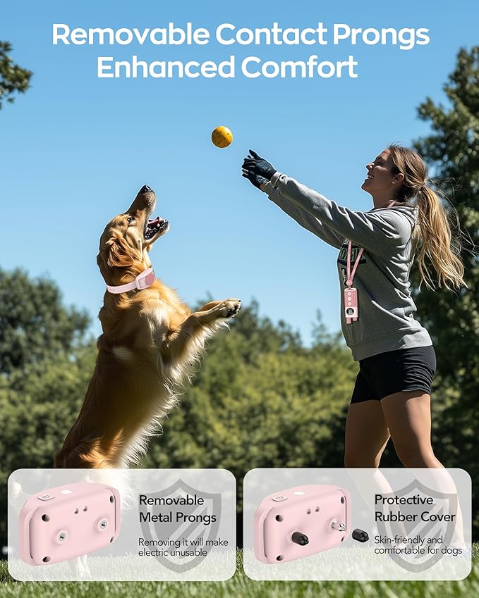 Delupet Dog Shock Collar - 4200FT Remote Control with 3 Training Modes - Beep, Vibration, Safe Shock, IPX8 Waterproof Rechargeable Electric Collars for Small Medium Large Dogs (Pink)