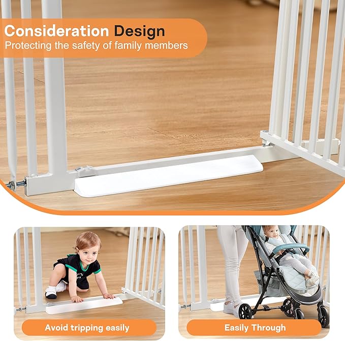 71“ Extra Tall Cat Gate for Doorway: 33.4-37.4” Wide Pet Gate, Auto Close/One Handed Open, 1.34” Extra Small Gap, No Drill Pressure Mount Tall Cat Gate for Interior Stairs/Kitchens/Hallways (White)