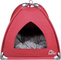 Winsterch Cat Bed Cave for Indoor Cats, Small Pet Tent Cave for Cats, Kittens, and Small Dogs, Warming Cat House with Removable Washable Cushion (18.5'‘ x 18.5’' x 15.8'',Red)