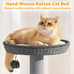 Modern Cat Tree Tower for Large Cat with Scratching Post for Indoor, 46 inch Multi-Level Cat Tower with Handwoven Beds, Cat Cave, Dangling Balls