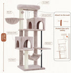 51.2'' Cat Tree Tower, Cat Tower with Scratching Post, Sturdy Steel Pube Cat Tree for Inoor Cats Large Adult, Cat Hammock and Basket, Padding Top Platform, Mushroom GCT014MU