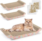 Zodaca Cat Scratcher Bed - Reversible Cardboard Cat Scratch Pad - Catnip Bed for Indoor Felines - Kitten Scratcher Lounger for Stretch & Relax - Pack of 3, 16.75 x 8 x 2.4 in