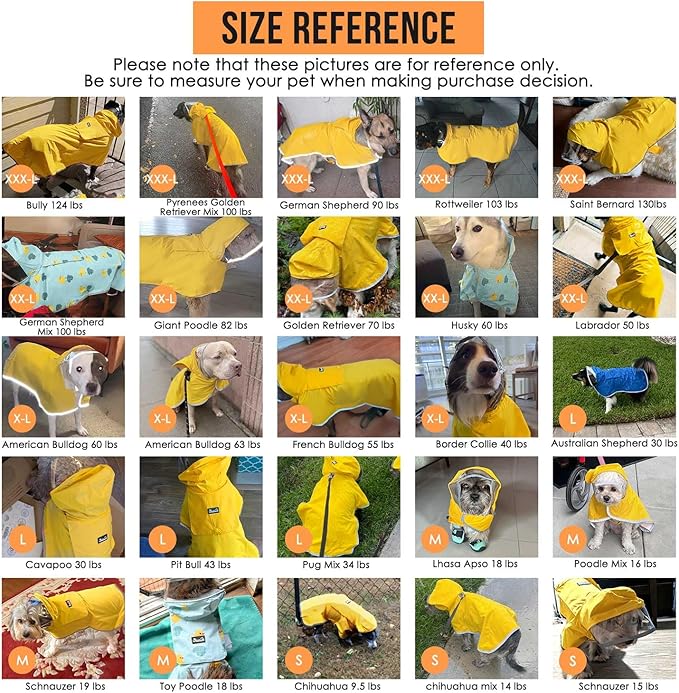 SlowTon Dog Raincoat, Adjustable Dog Rain Jacket Clear Hooded Double Layer, Waterproof Poncho with Reflective Strip Straps and Storage Pocket for Small Medium Large Dogs Puppies(FU XS)