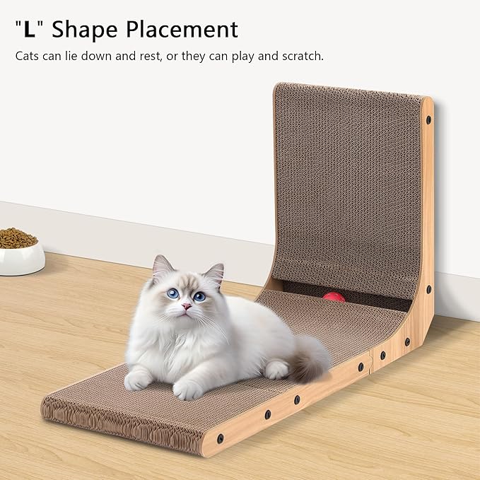 KIGOTY Cat Scratcher,27 Inch L Shape Cat Scratch Pad, Vertical Cats Scratcher Board, Cat Scratchers for Indoor Cats, Cardboard Cat Scratching with Ball,Cat Toys