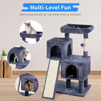 BestPet 36 inches Cat Tree for Indoor Cats Cat Tower with Scratching Posts Multi-Level Cat Furniture Condo with Ramp, Perch Spacious Cat Cave & Funny Toys for Kittens House,Dark Grey