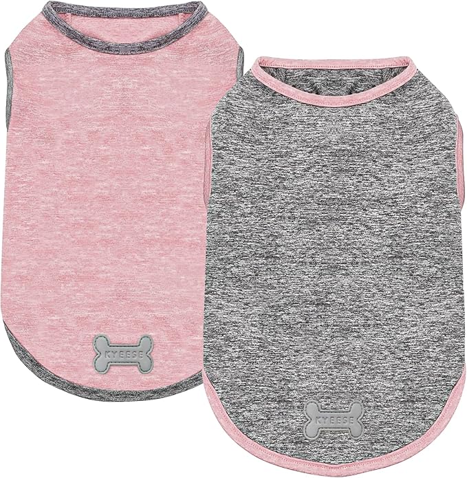 KYEESE 2Pack Dog Shirt, Lightweight Sun Protection Sleeveless Dog T Shirts for Small Dogs Girl, Breathable Pet Reflective Tank Top Summer Dogs Clothes for Outdoor Walking, Pink+Grey, L
