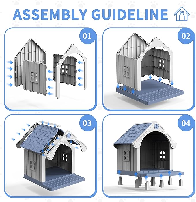 Dog Houses Outdoor, Large Dog House with Air Vents and Elevated Floor Dog House Bed for Outdoors,Courtyard,Lawn,Waterproof, Sturdy, Resin and Easy Assembly