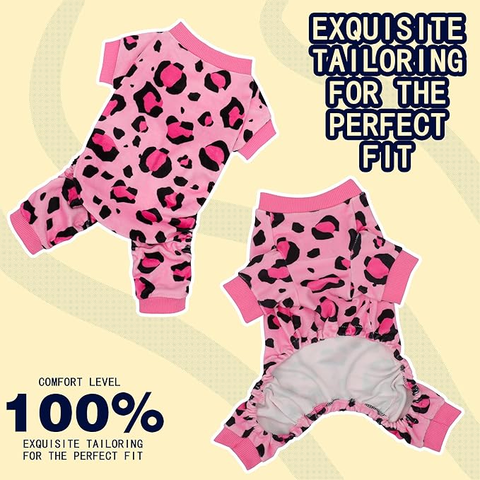 Paiaite Dog Pajamas Onesie: Comfortable Four-Legged Apparel for Small, Medium, & Large Dogs, Polyester Material for Comfort, Wrinkle Resistance, Moisture Wicking, and Stretchiness Pink Leopard L