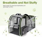 Lekebobor Large Cat Backpack Carrier Expandable Pet Carrier Backpack for Small Dogs Medium Cats Fit Up to 18 Lbs,Dogs Foldable Puppy Backpack Carrier for Travel, Hiking,Grey with Green Edge,L