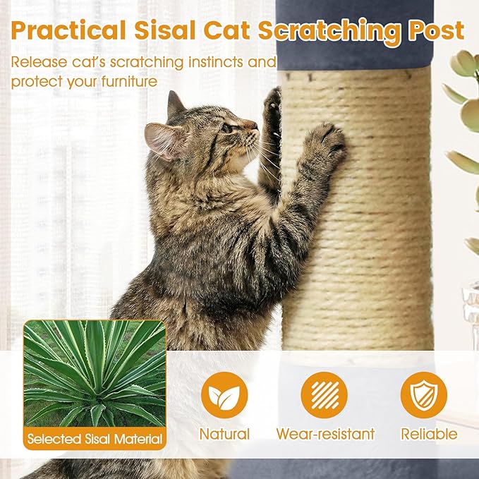 PETSITE 25.5-inch Small Cat Tree, Modern Multi-Level Cat Tower with 2 Comfy Condos, Sisal Scratching Posts, Large Plush Top Perch, and Anti-Tipping Kits, Ideal for Indoor Cats and Kittens (Dark Grey)