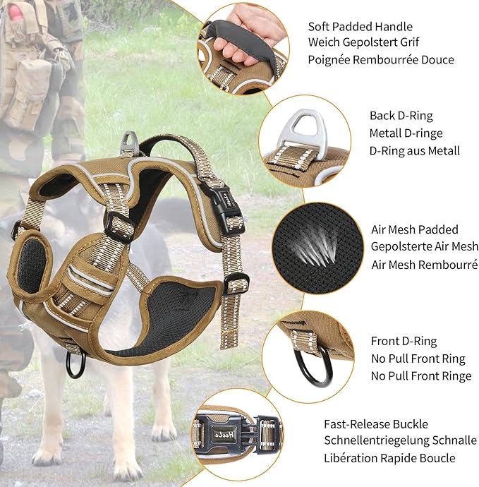HEELE Dog Harness, Dog Harness for Small Medium Large Dogs No Pull Adjustable Padded Reflective Harness with Handle for Walking Training, Brown, XS