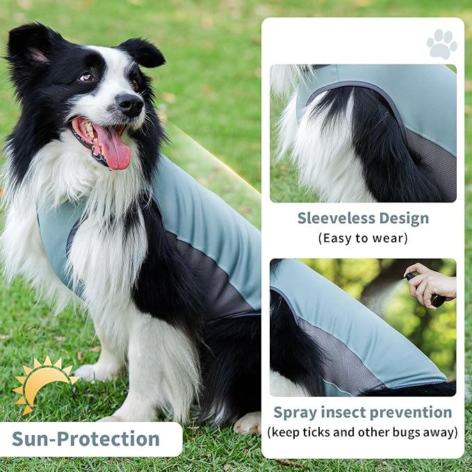 Dog Shirt, Cooling Vest Lightweight Breathable, Dog T-Shirts All-Season UV Protection Pet Clothes Quick Dry Soft Stretchy Pet Shirt Vest for Small Medium Large Dogs (Misty Glade 1PC, Large)