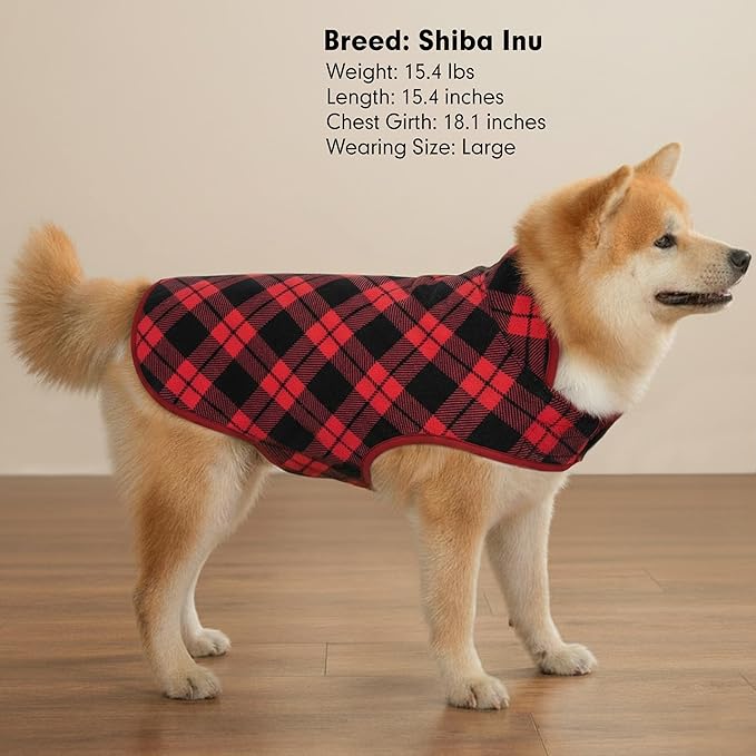 cyeollo 2XL Dog Coat, Sherpa Winter Dogs Sweater Warm Fleece Doggie Coats Turtleneck Reversible Jackets for Small Medium Large Dogs with Leash Hole, Soft Cold Weather Vest, Buffalo Plaid XXL