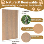 Natural Cork Cat Scratcher Boards for Wall & Floor - Natural Cork & Cardboard Blend, No Mess Splinters, Durable Easy Clean - Adjustable Height for All Cats, Furniture Protector【3-Pack】