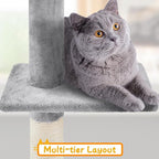 Yaheetech Cat Tree, Floor to Ceiling Cat Tower for Large Cats, 89-104.5in Height Adjustable Tall Climbing Tree w/Scratching Posts, Condo and Perches, Light Gray