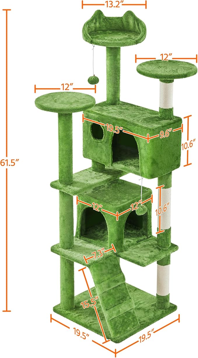 Topeakmart 61in Cat Tree Tower Condo with 2 Cozy Cat Condos Ladder and 3 Platforms for Indoor Cats Kittens