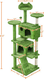 Topeakmart 61in Cat Tree Tower Condo with 2 Cozy Cat Condos Ladder and 3 Platforms for Indoor Cats Kittens