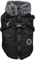 Puppia Donavan Winter Dog Coat with Integrated Harness No Pull Cold Weather Waterproof Warm Fleece Back Zipper for Small & Medium Dog, Black, X-Large