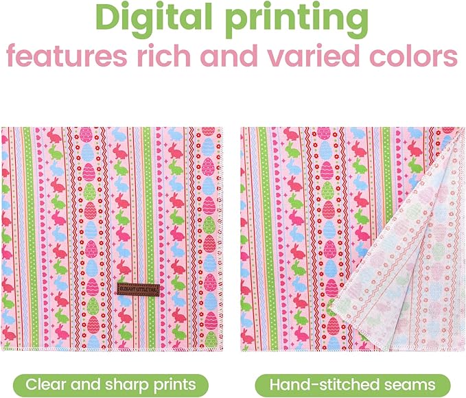 Elegant little tail Easter Dog Bandana, Bunny with Flower 1PC Washable Dog Scarf Female or Male Square Bib Kerchief Scarf Adjustable Pet Bandana for Medium Large Dogs