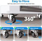 Petrova 63" Dog Crate Furniture for 2 Dogs, Heavy Duty Indoor Dog Kennel for Medium/Large Dogs, Wooden Dog Cage with Removable Divider, 6 Lockable Wheels, Storage Compartment, White