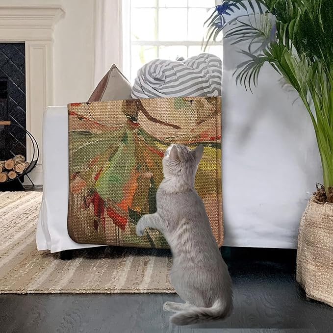 SCRATCHABLE Sisal Cat Scratcher, [+ Catnip Fish Toy], Cat Wall Scratcher, Couch Protector from Cat Scratching, Scratching Mat- 24 X 15.8 with 12 Adhesive Velcro Stripes (Elegant Green)