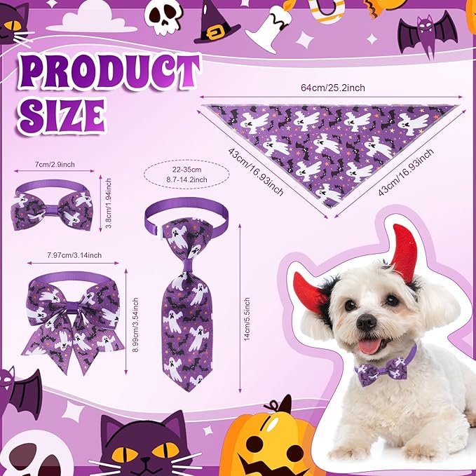 Reginary 120 Pcs Halloween Dog Bandanas Bulk Dog Bows Set Bow Ties Cat Scarf Colorful Washable Triangle Pet Kerchief Cute Bib for Summer Small Medium Large Pets Grooming Accessories Costume