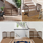 ZJSF Foldable Freestanding Indoor Dog Gate for House Wood Long Pet Gates Dog Fence for Stairs Puppy Gates for Hallways, Puppy Gate,Support Feet Included, Brown, 24 "Height-2 Panels