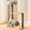 HITTITE Solid Wood Cat Tree Tower with Scratching Post, 37.8 Inches Tall Cat Towers with Scratching Board and Scratcher Ball, Modern Cat Tower With Space Capsule and Removable Top Bed for Indoor Cats.