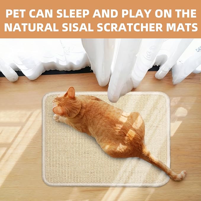 2 Pieces Rabbit Scratcher Mat, Natural Sisal Cat Bunny Rabbit Scratching Pad, Rabbit Animal Scratch Pad Rug for Indoor Horizontal Cat Floor Scratching Mats Rug, Furniture Protector (Beige)